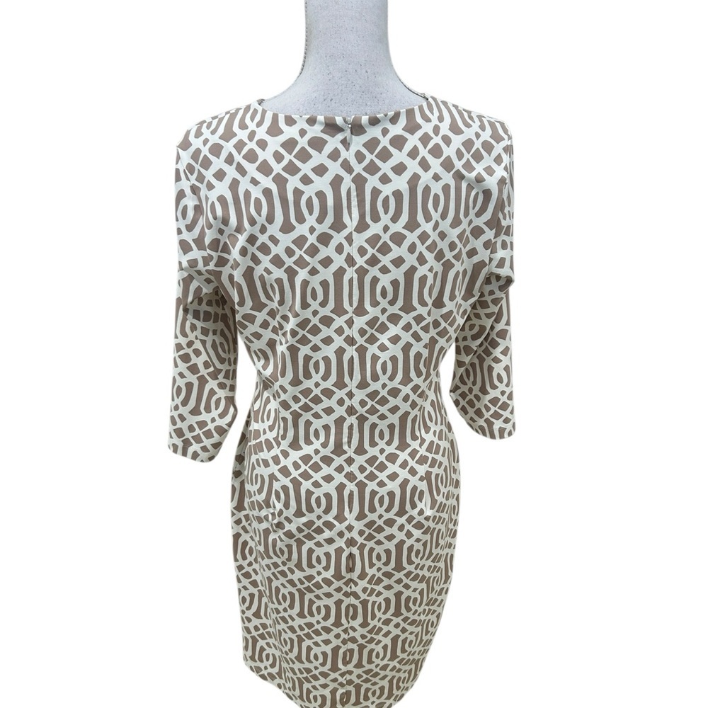 J. McLaughlin Tan and White Patterned Long Sleeve Dress signature fabric large - Picture 6 of 9